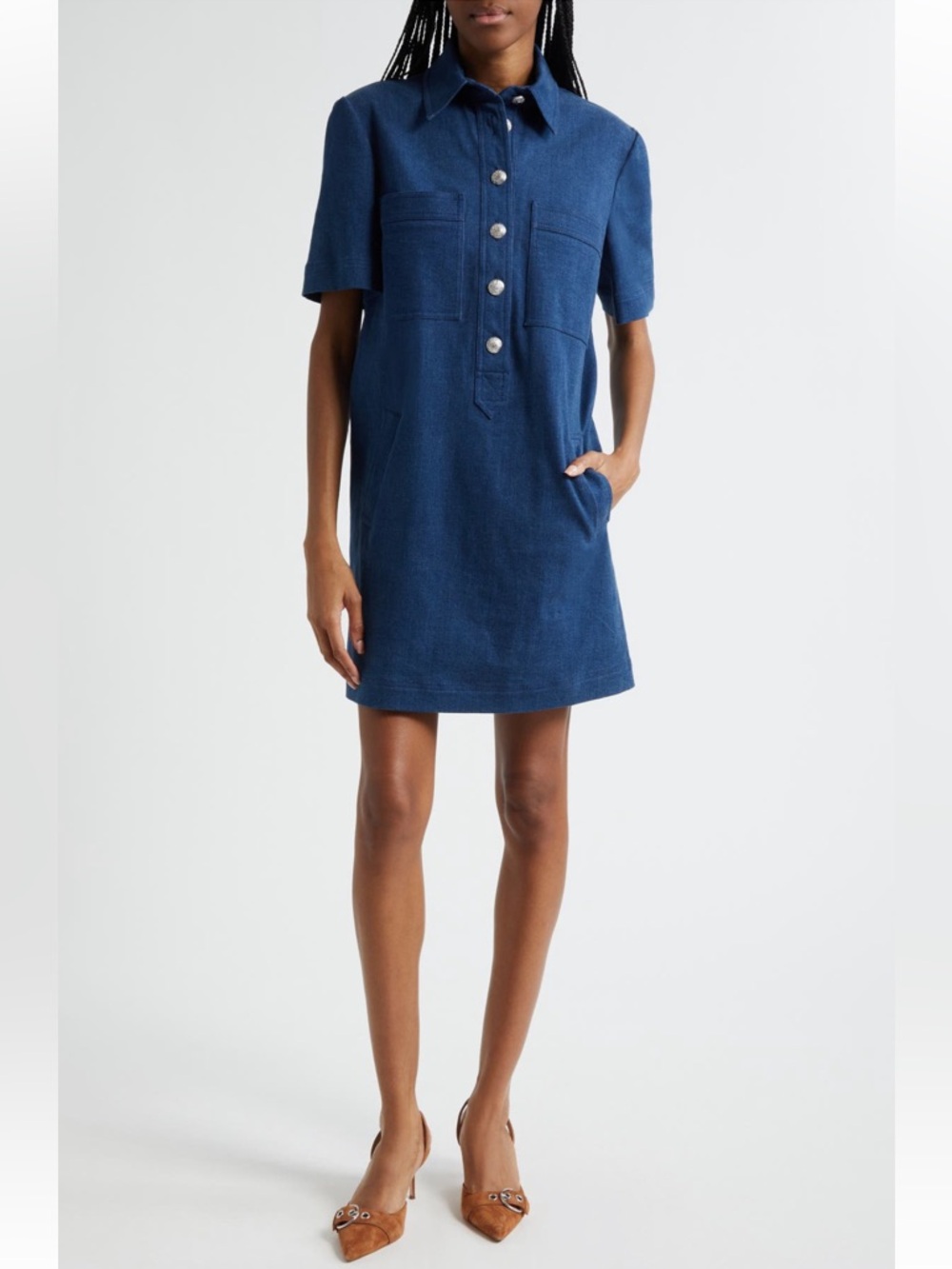 Veronica Beard Indigo Short-Sleeve Polo Dress